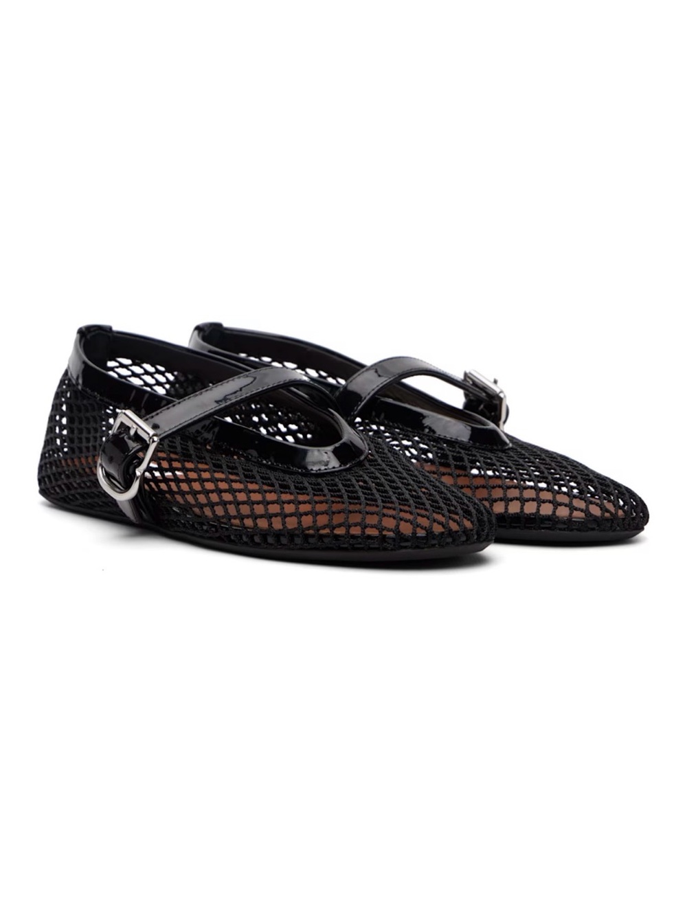 ISO alaia Black Mesh Mary Jane Flats with Patent Strap